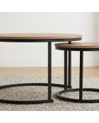 Lot de 2 tables basses Lenny gigognes rondes coloris bois clair et noir - L.70 cm