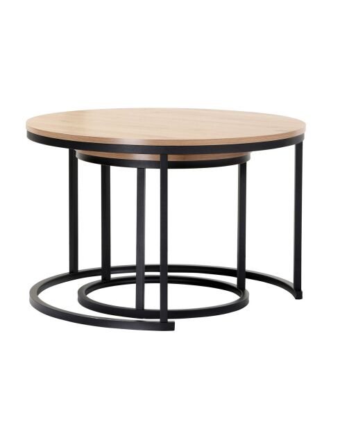 Lot de 2 tables basses Lenny gigognes rondes coloris bois clair et noir - L.70 cm