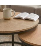 Lot de 2 tables basses Lenny gigognes rondes coloris bois clair et noir - L.70 cm