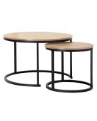 Lot de 2 tables basses Lenny gigognes rondes coloris bois clair et noir - L.70 cm
