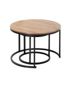 Lot de 2 tables basses Lenny gigognes rondes coloris bois clair et noir - L.70 cm