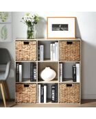 Estante de almacenamiento de 9 compartimentos en madera clara y colores blancos