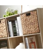 Estante de almacenamiento de 9 compartimentos en madera clara y colores blancos