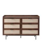Cajonera Jetson de 6 cajones, decoración de nogal con frentes de tela, L.120 cm