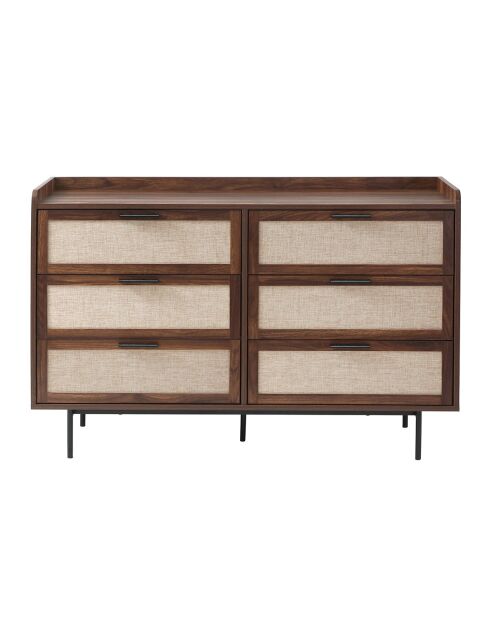 Cajonera Jetson de 6 cajones, decoración de nogal con frentes de tela, L.120 cm