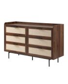 Cajonera Jetson de 6 cajones, decoración de nogal con frentes de tela, L.120 cm