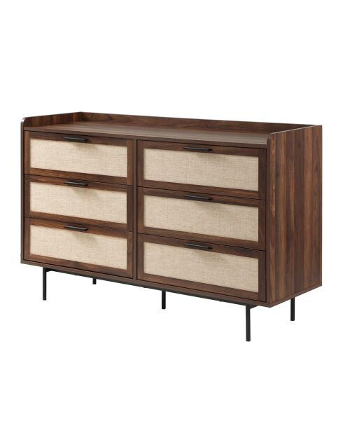 Cajonera Jetson de 6 cajones, decoración de nogal con frentes de tela, L.120 cm