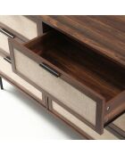 Cajonera Jetson de 6 cajones, decoración de nogal con frentes de tela, L.120 cm