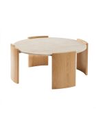 Tavolino rotondo Izia con piano effetto travertino e gambe effetto legno - D.80 cm
