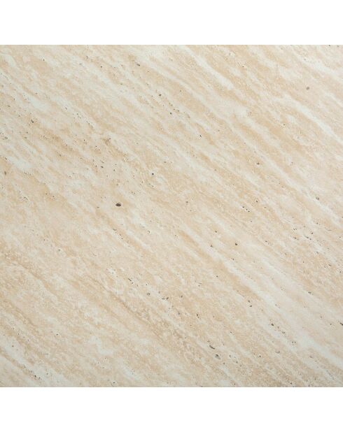Tavolino rotondo Izia con piano effetto travertino e gambe effetto legno - D.80 cm