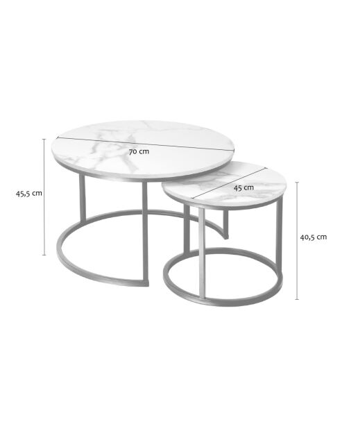 Lot de 2 tables basses Lenny gigognes rondes coloris blanc et noir - L.70 cm