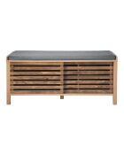 Banco para zapatos Liam 2 puertas correderas con hojas caladas en colores madera marrón y gris oscuro - L.112 cm