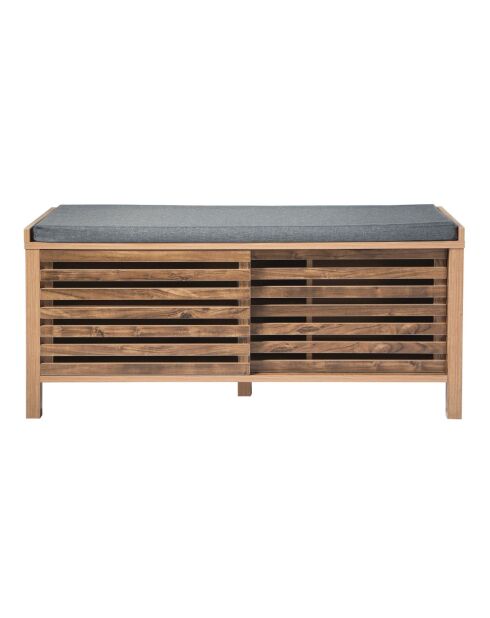 Banco para zapatos Liam 2 puertas correderas con hojas caladas en colores madera marrón y gris oscuro - L.112 cm