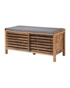 Banco para zapatos Liam 2 puertas correderas con hojas caladas en colores madera marrón y gris oscuro - L.112 cm