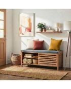Banco para zapatos Liam 2 puertas correderas con hojas caladas en colores madera marrón y gris oscuro - L.112 cm