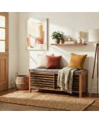 Banco para zapatos Liam 2 puertas correderas con hojas caladas en colores madera marrón y gris oscuro - L.112 cm