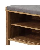 Banco para zapatos Liam 2 puertas correderas con hojas caladas en colores madera marrón y gris oscuro - L.112 cm