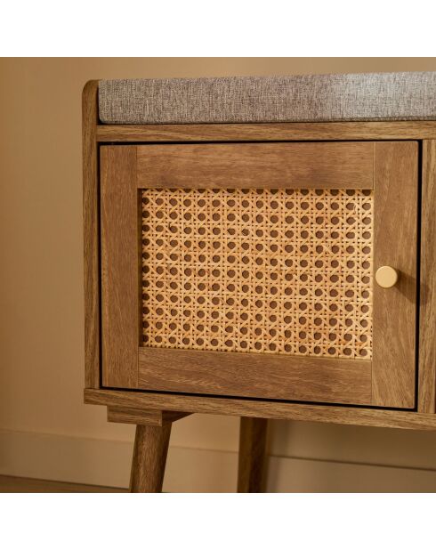 Banco de zapatos Palmo de 1 puerta con parte delantera de ratán - L.100 cm