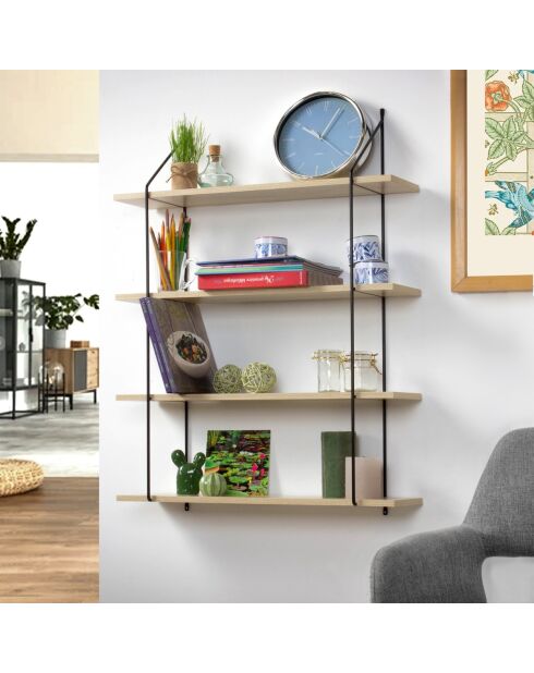 Étagère murale 4 niveaux décor bois - L.60 cm
