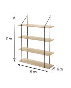 Étagère murale 4 niveaux décor bois - L.60 cm