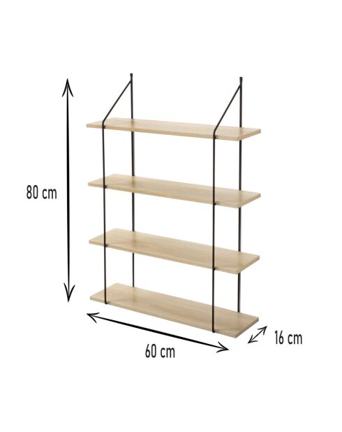 Étagère murale 4 niveaux décor bois - L.60 cm
