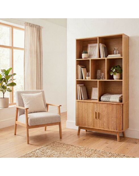 Libreria Ernest con 2 ante scorrevoli decoro in legno marrone chiaro - H.158 cm