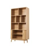 Bücherregal Ernest mit 2 Schiebetüren hellbraunes Holzdekor - H.158 cm