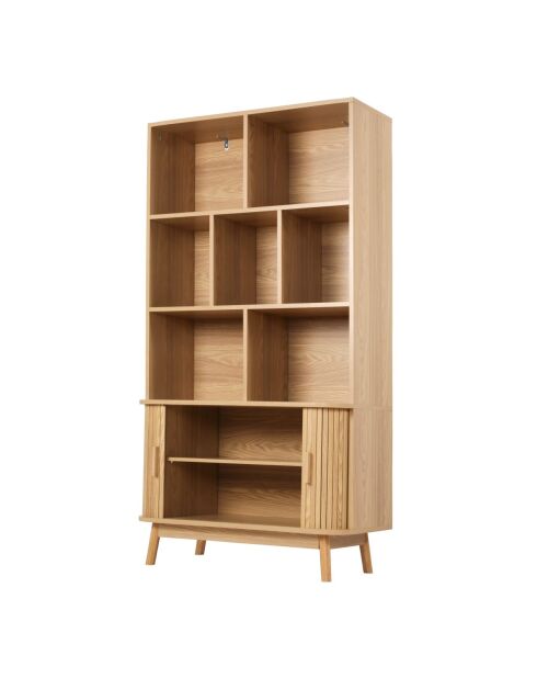 Libreria Ernest con 2 ante scorrevoli decoro in legno marrone chiaro - H.158 cm