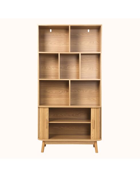 Libreria Ernest con 2 ante scorrevoli decoro in legno marrone chiaro - H.158 cm