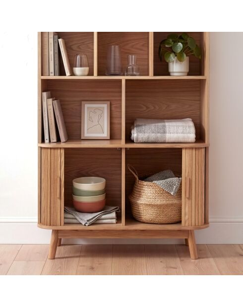 Libreria Ernest con 2 ante scorrevoli decoro in legno marrone chiaro - H.158 cm