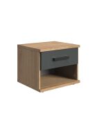 Comodino con 1 cassetto decoro in rovere e grafite - L.46 cm
