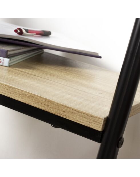 Tragbar mit 2 Regalen aus hellem Holz und schwarzen Farben im Industriestil