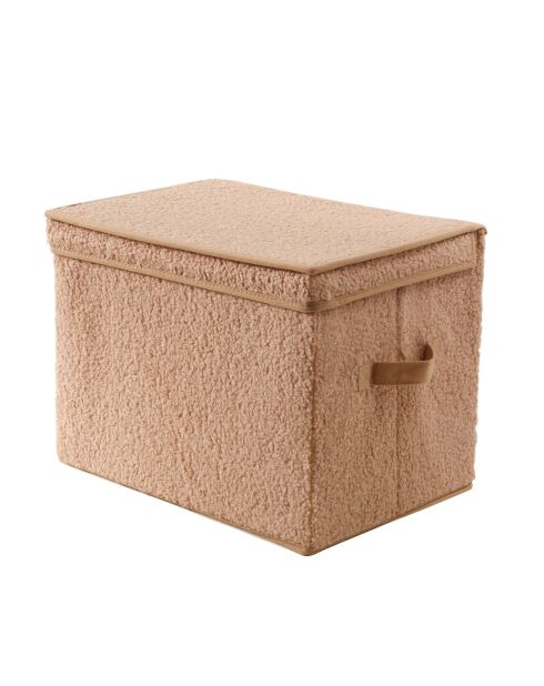 Scatola portaoggetti alta con coperchio in tessuto riccio beige - H.30 cm