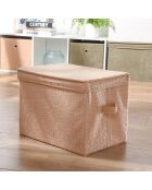 Scatola portaoggetti alta con coperchio in tessuto riccio beige - H.30 cm