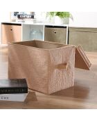 Scatola portaoggetti alta con coperchio in tessuto riccio beige - H.30 cm