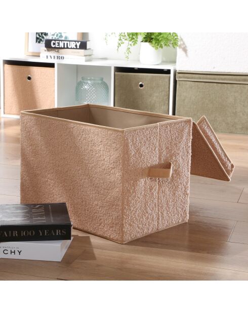 Scatola portaoggetti alta con coperchio in tessuto riccio beige - H.30 cm