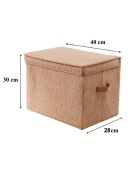 Scatola portaoggetti alta con coperchio in tessuto riccio beige - H.30 cm