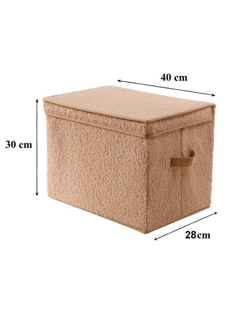 Scatola portaoggetti alta con coperchio in tessuto riccio beige - H.30 cm