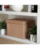 Scatola portaoggetti alta con coperchio in tessuto riccio beige - H.30 cm
