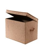 Scatola portaoggetti alta con coperchio in tessuto riccio beige - H.30 cm
