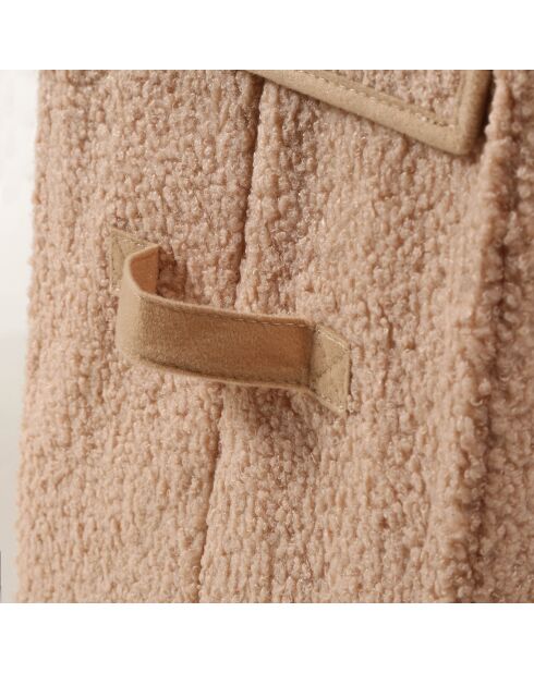 Scatola portaoggetti alta con coperchio in tessuto riccio beige - H.30 cm