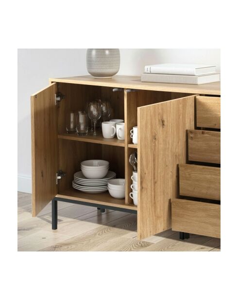 Aparador Lenny con 2 puertas y 4 cajones, decoración en madera, L.140 cm
