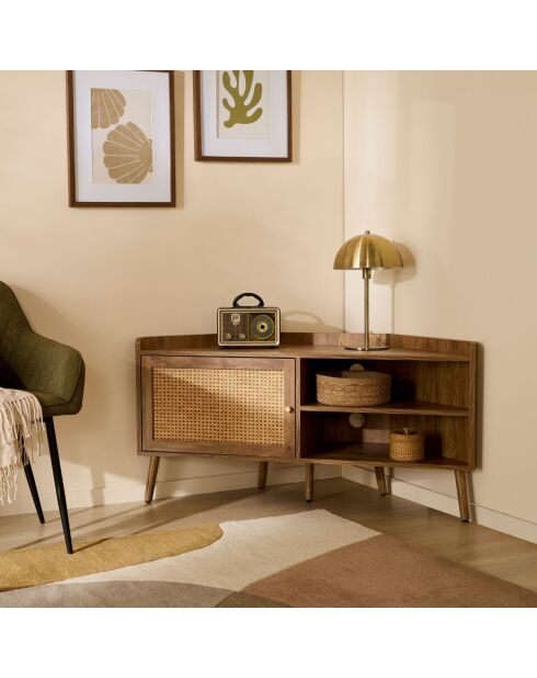 Palmo 1-türiger Eck-TV-Ständer mit Rattanfront, L.120 cm