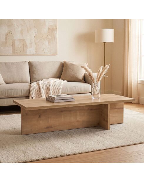 Table basse Harbor avec plateau rectangulaire et pied asymétrique décor chêne saphir - L.120 cm