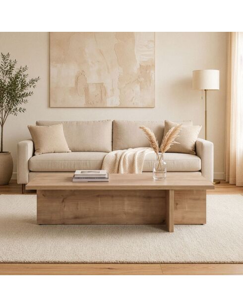 Table basse Harbor avec plateau rectangulaire et pied asymétrique décor chêne saphir - L.120 cm