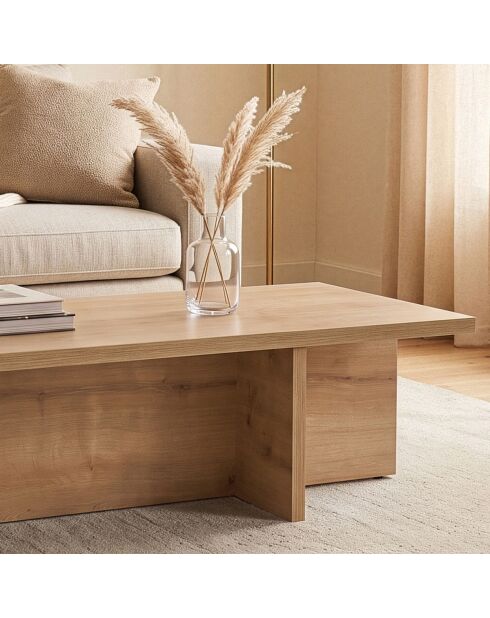Table basse Harbor avec plateau rectangulaire et pied asymétrique décor chêne saphir - L.120 cm