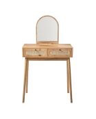 Tavolo da toeletta Alia con specchio e 2 cassetti con frontali in rattan - L.80 cm