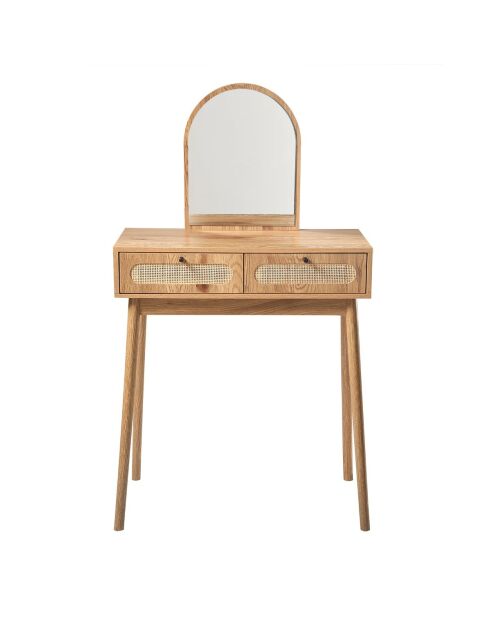 Tavolo da toeletta Alia con specchio e 2 cassetti con frontali in rattan - L.80 cm
