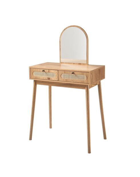 Tavolo da toeletta Alia con specchio e 2 cassetti con frontali in rattan - L.80 cm