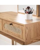 Tavolo da toeletta Alia con specchio e 2 cassetti con frontali in rattan - L.80 cm